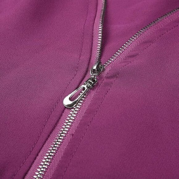 ποΈUltra-Chic Purple V-Neck Blouse with Zip Detail & Roll-Up Sleeves Trendy πβ¨ - Picture 10 of 13